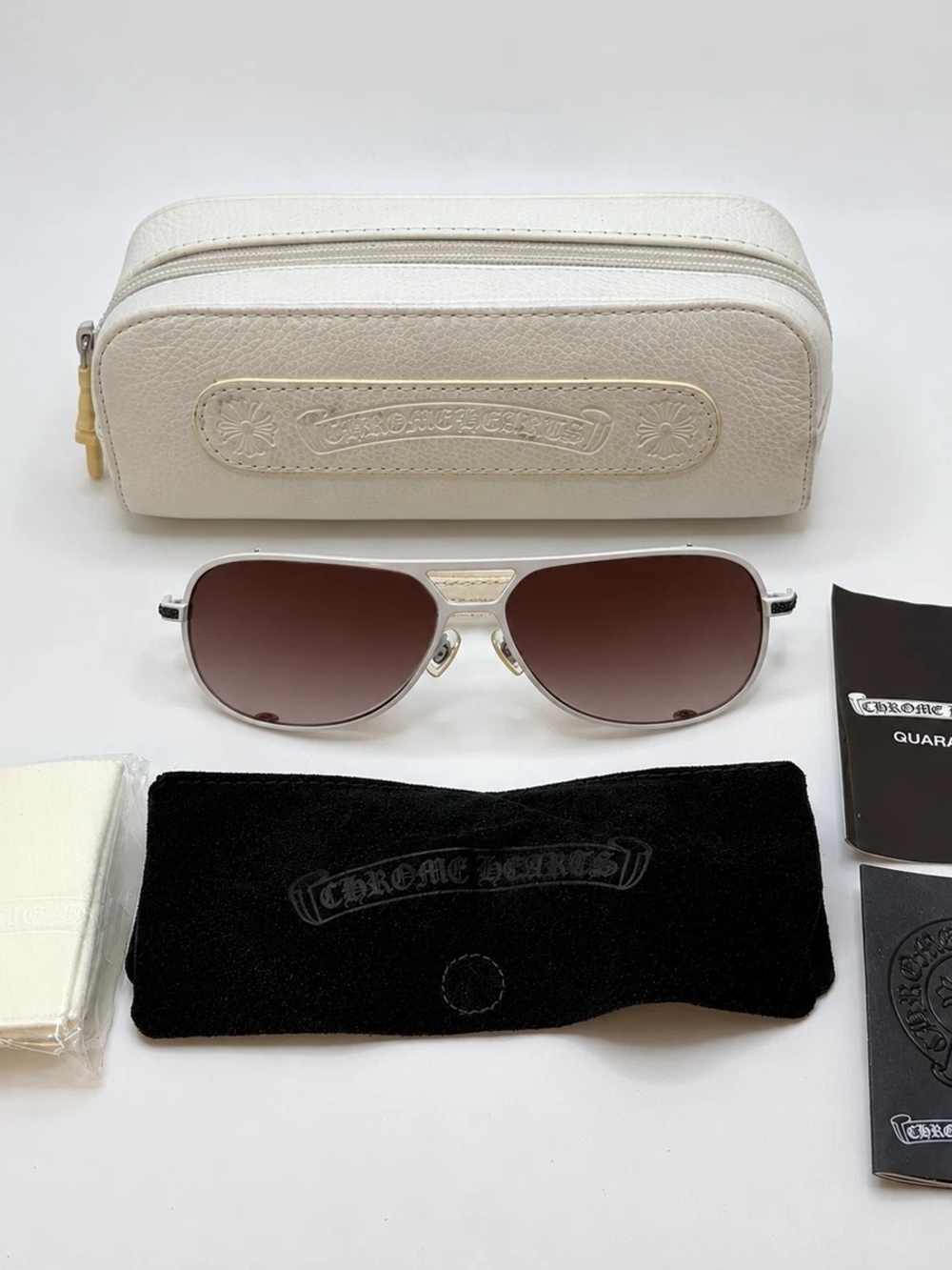 Chrome Hearts Men's Silver Frame Sunglasses Brown Gradient Lenses 'Step Child'